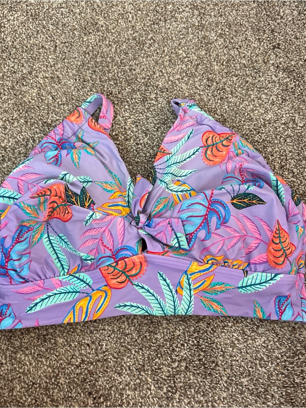 Floral Tie-Front Lavender Bikini Top